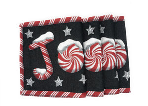 Set of 4-Pieces Peppermint Joy Holiday Tapestry Placemats 13” x 19” (12904)