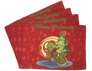 Set-of-4-Pieces-Red-Santa-Claus-Christmas-Tapestry-Placemats-13”-x-19”-(17615)-Placemat