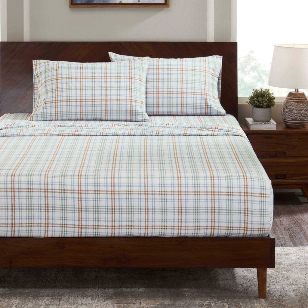 100% Cotton Flannel Sheet Set Plaid Classic Modern Farmhouse Deep Pocket - Sheet Set by Superior Brand