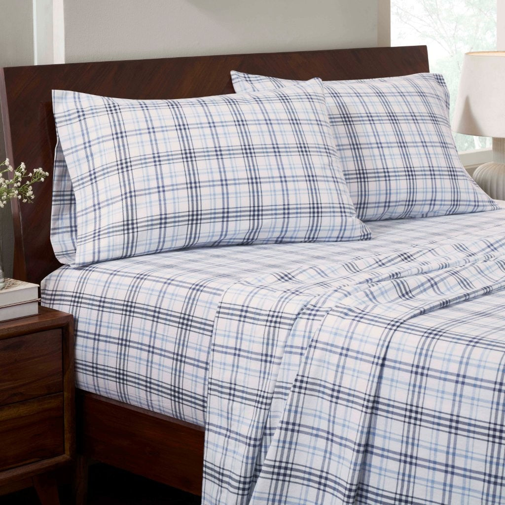 100% Cotton Flannel Sheet Set Plaid Classic Modern Farmhouse Deep Pocket - Sheet Set by Superior Brand