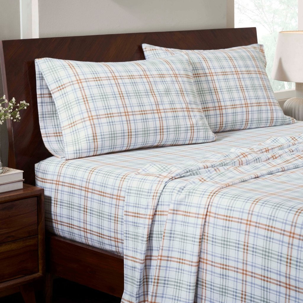 100% Cotton Flannel Sheet Set Plaid Classic Modern Farmhouse Deep Pocket - Sheet Set by Superior Brand