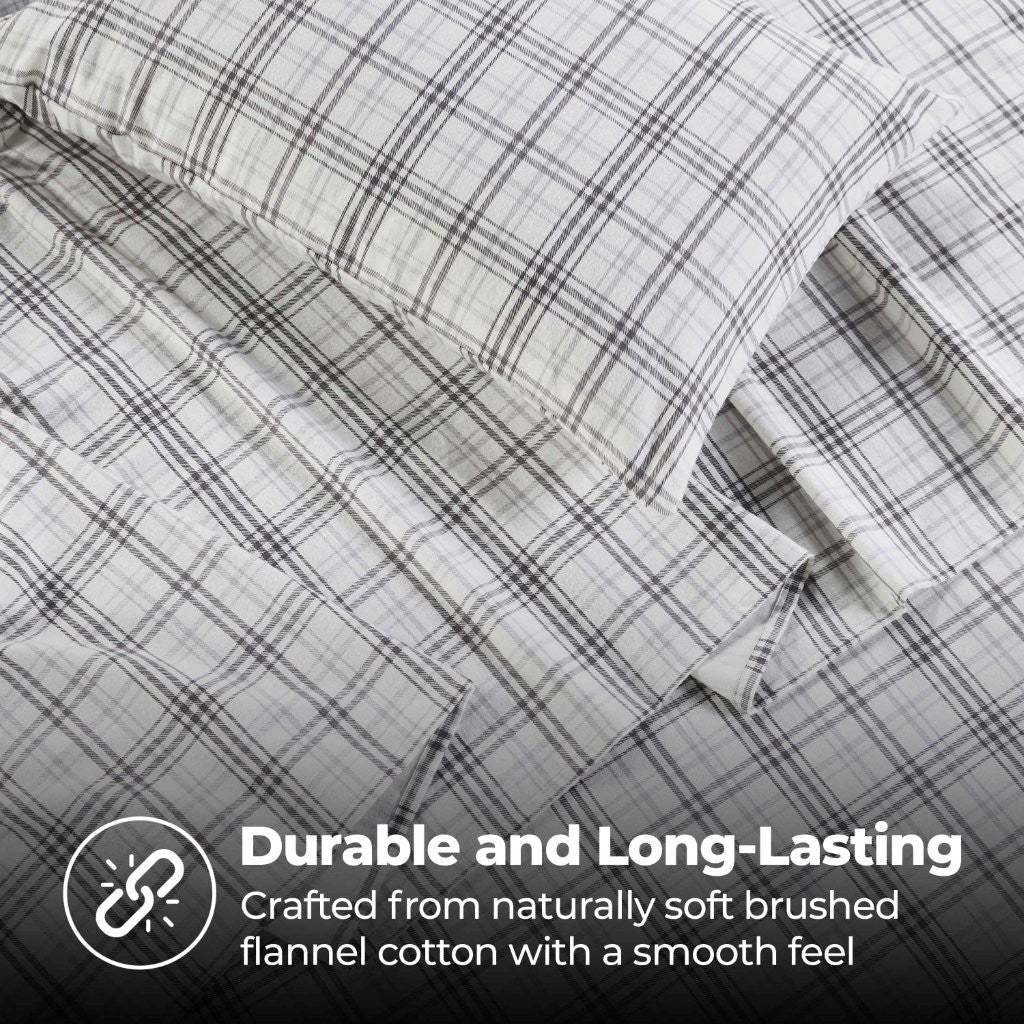 100% Cotton Flannel Sheet Set Plaid Classic Modern Farmhouse Deep Pocket - Sheet Set by Superior Brand