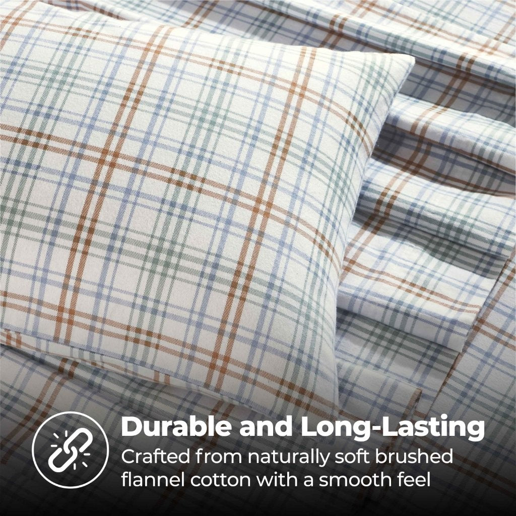100% Cotton Flannel Sheet Set Plaid Classic Modern Farmhouse Deep Pocket - Sheet Set by Superior Brand