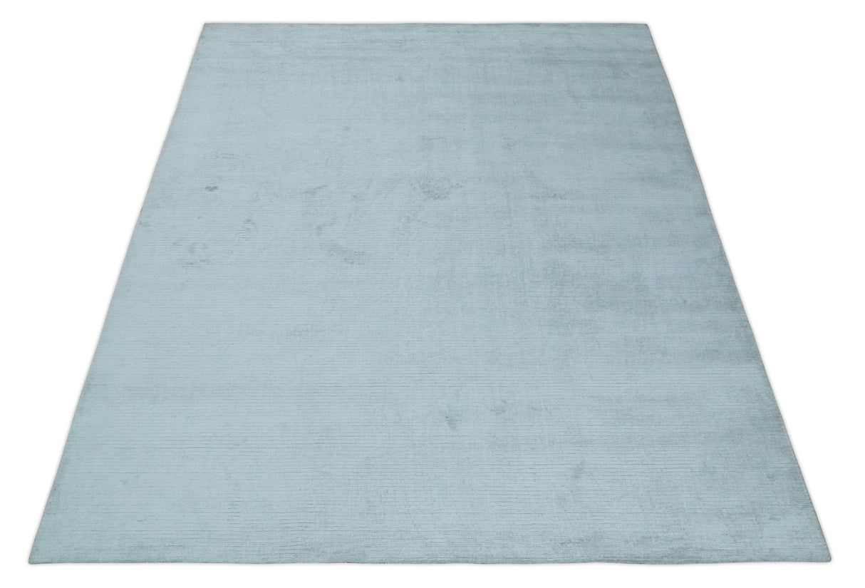Plain Solid 8x10 Hand Loomed Silver Modern Minimalist Scandinavian Art Silk Rug