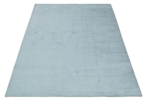 Plain Solid 8x10 Hand Loomed Silver Modern Minimalist Scandinavian Art Silk Rug