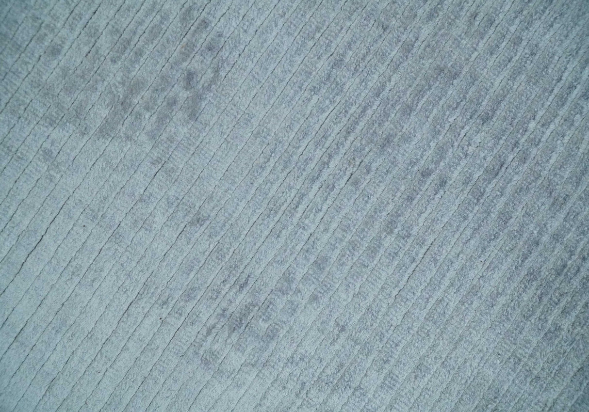 Plain Solid 8x10 Hand Loomed Silver Modern Minimalist Scandinavian Art Silk Rug