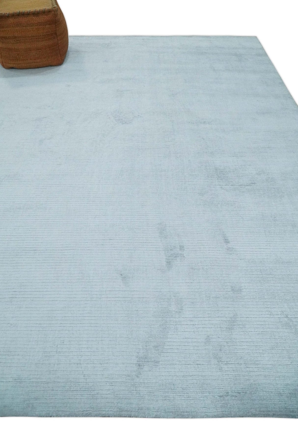 Plain Solid 8x10 Hand Loomed Silver Modern Minimalist Scandinavian Art Silk Rug