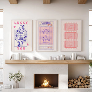 Guest Check, Playing Card Art. Retro Dopamine Set of 3 Prints