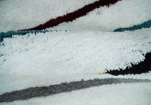 Plush and Thick Hand Woven Shag White with multicolor Stripes Soft Area Rug | SHAG2