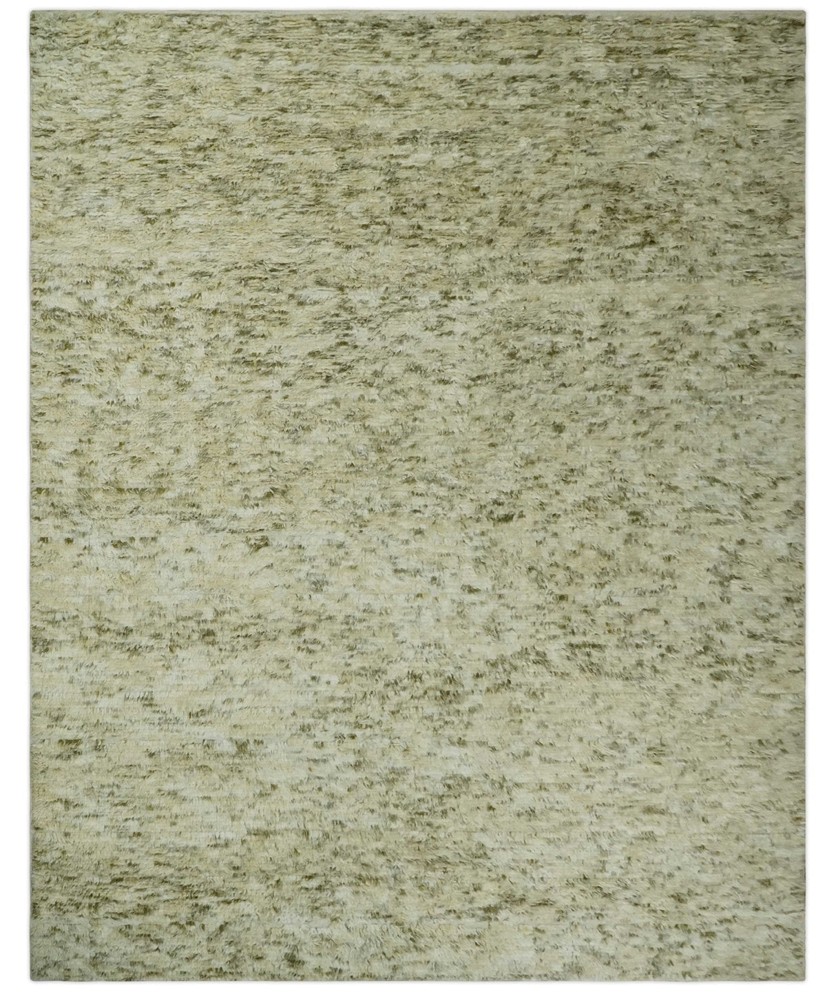 Plush Beni Ourain 12.5x15 Ivory and Moss Olive Moroccan Rug Made with fine Wool