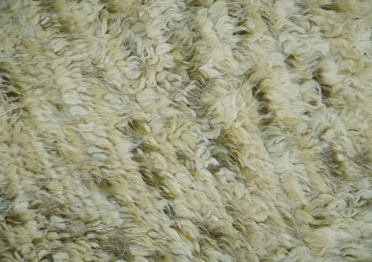 Plush Beni Ourain 12.5x15 Ivory and Moss Olive Moroccan Rug Made with fine Wool