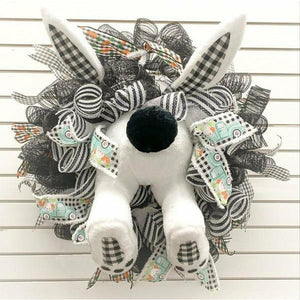 Plush Bunny Wreath Accent: Black & White