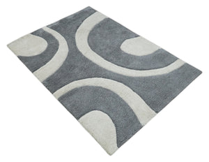 Plush Contemporary 3x5, 4x6 and 5x7 Hand Woven Shag Ivory and Gray Art Silk Soft Area Rug