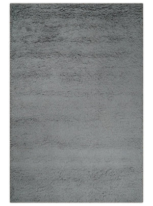 Gray Modern Solid Design Hand Woven Wool Area Rug