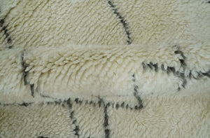 Plush Thick Beni Ourain 8x10.5 Ivory and Charcoal Geometrical design Moroccan Rug Made with fine Wool