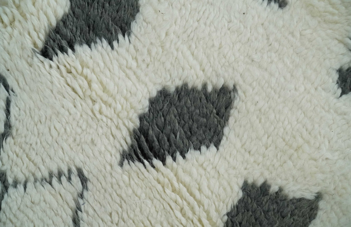 Plush Thick Beni Ourain 8x10.5 Ivory and Charcoal Geometrical design Moroccan Rug Made with fine Wool