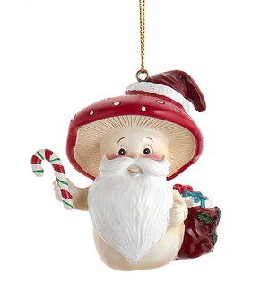 Merry Little Mushroom Santa Ornament - Candycane