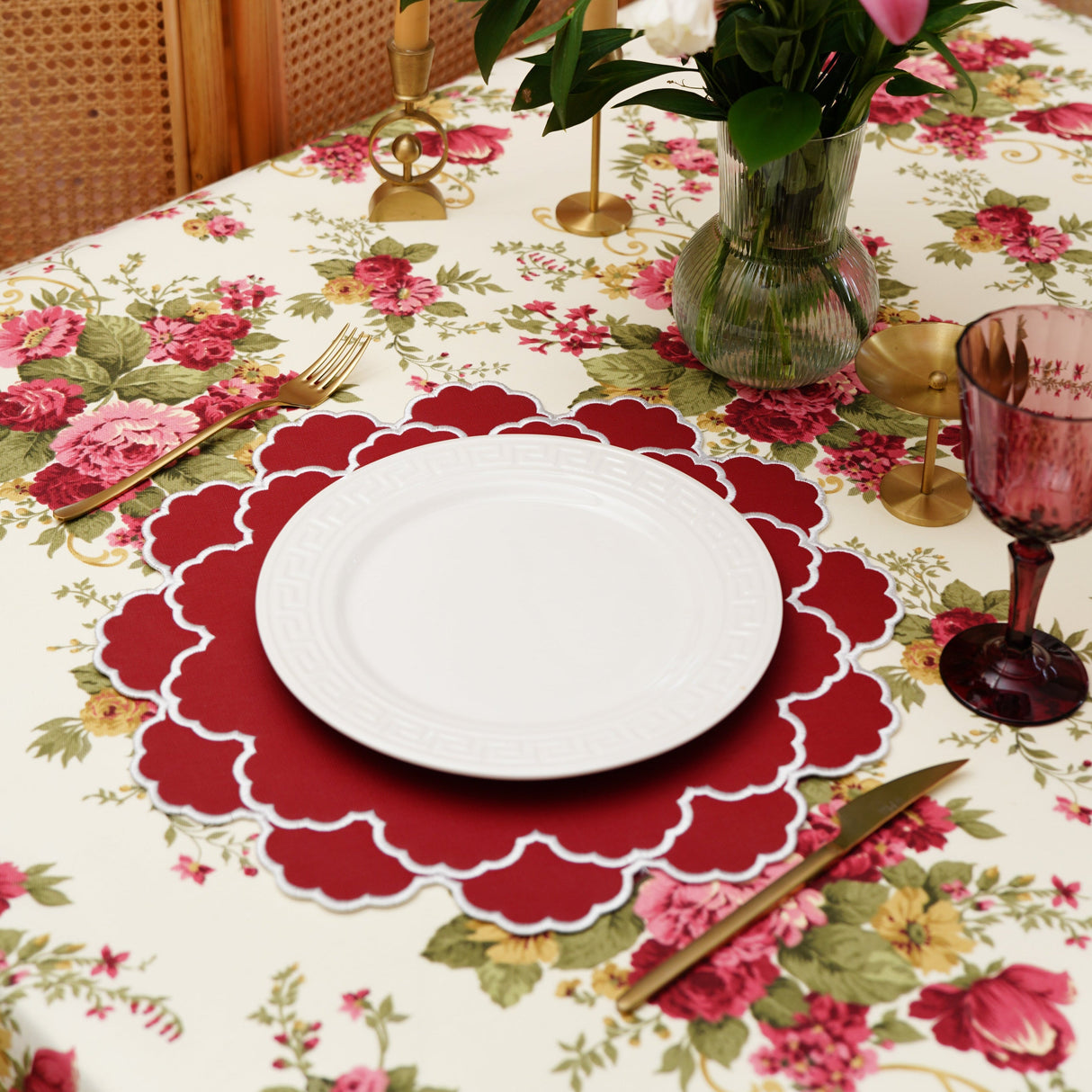 Timeless Red Scalloped Faux Leather Placemat