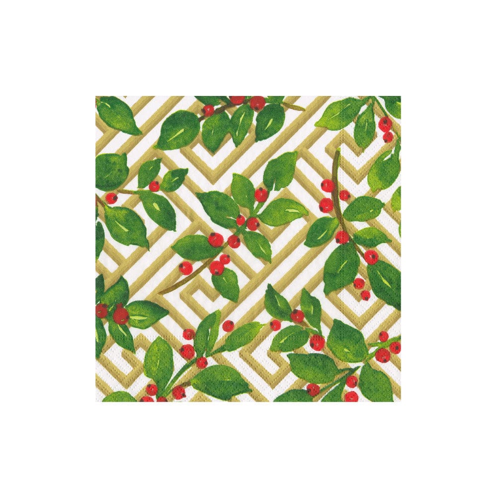 Holly and Fretwork Cocktail Napkin