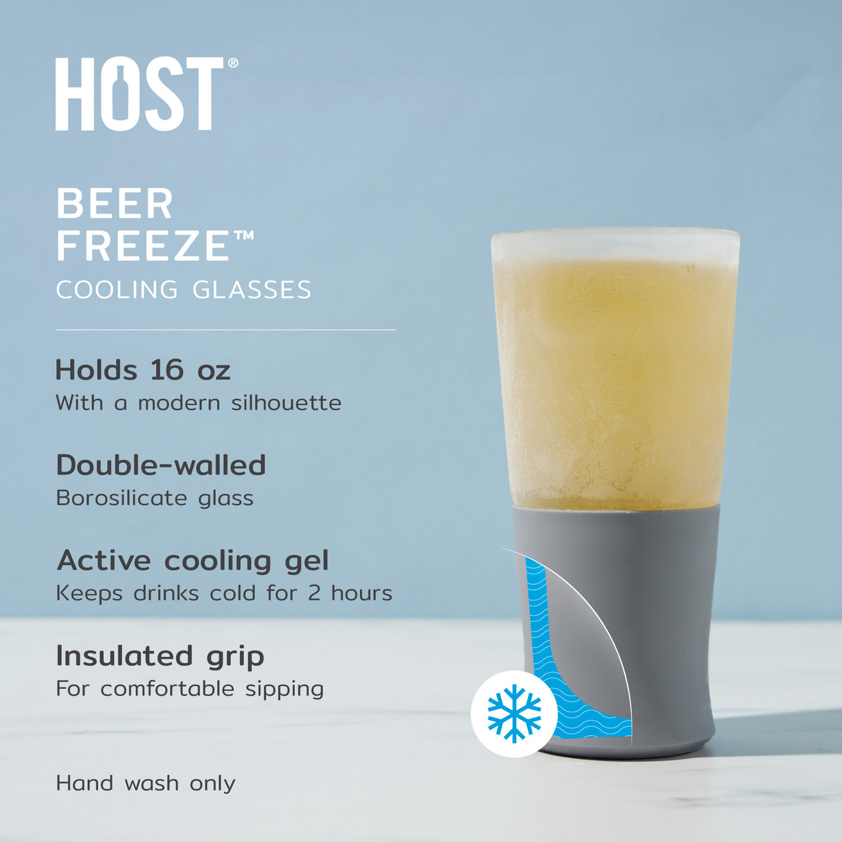 Host Beer Freeze™ Cooling Pint Glass – 16 oz (Set of 2)