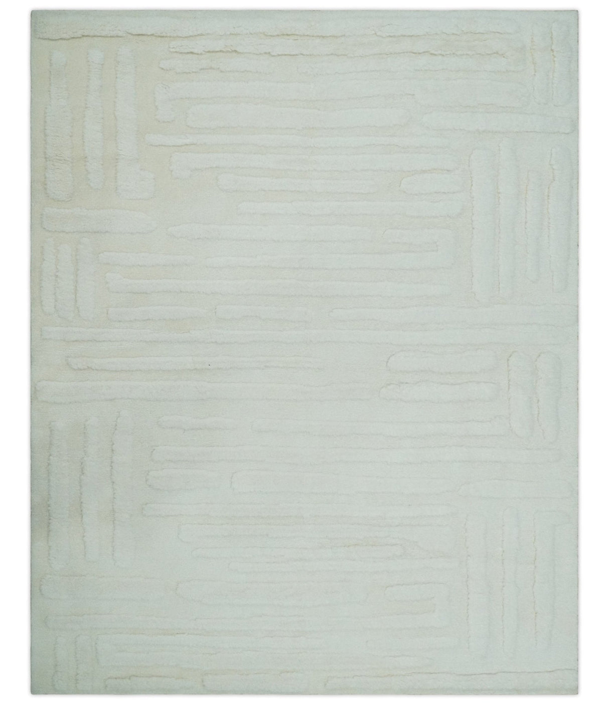 Premium 8x10 carved Texture Ivory hand knotted wool Area rug