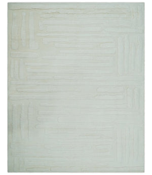 Premium 8x10 carved Texture Ivory hand knotted wool Area rug