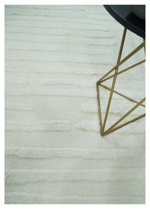 Premium 8x10 carved Texture Ivory hand knotted wool Area rug