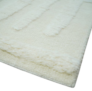 Premium 8x10 carved Texture Ivory hand knotted wool Area rug