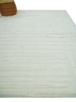 Premium 8x10 carved Texture Ivory hand knotted wool Area rug
