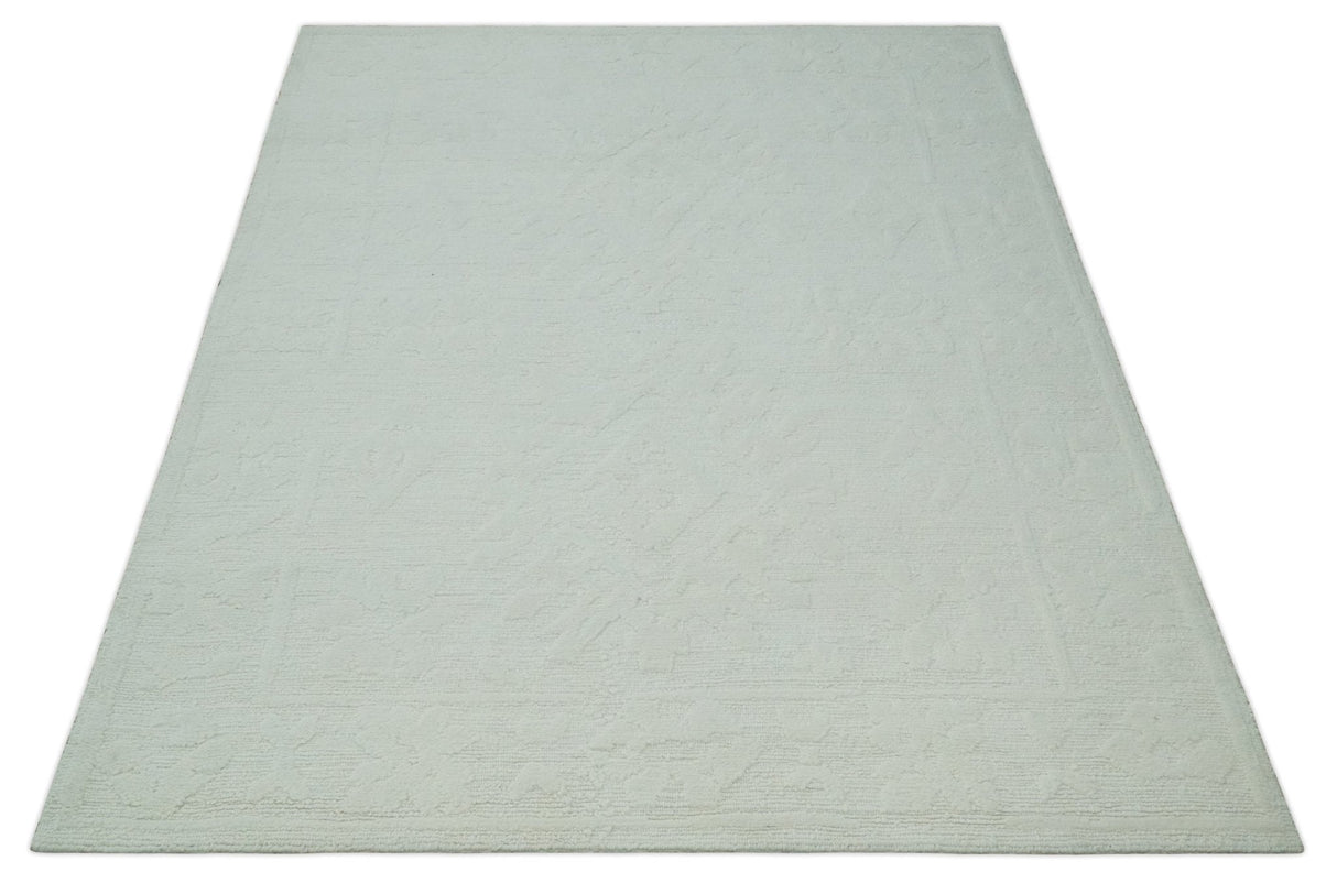 Premium 8x10 carved Texture Ivory Traditional hand knotted wool Area rug