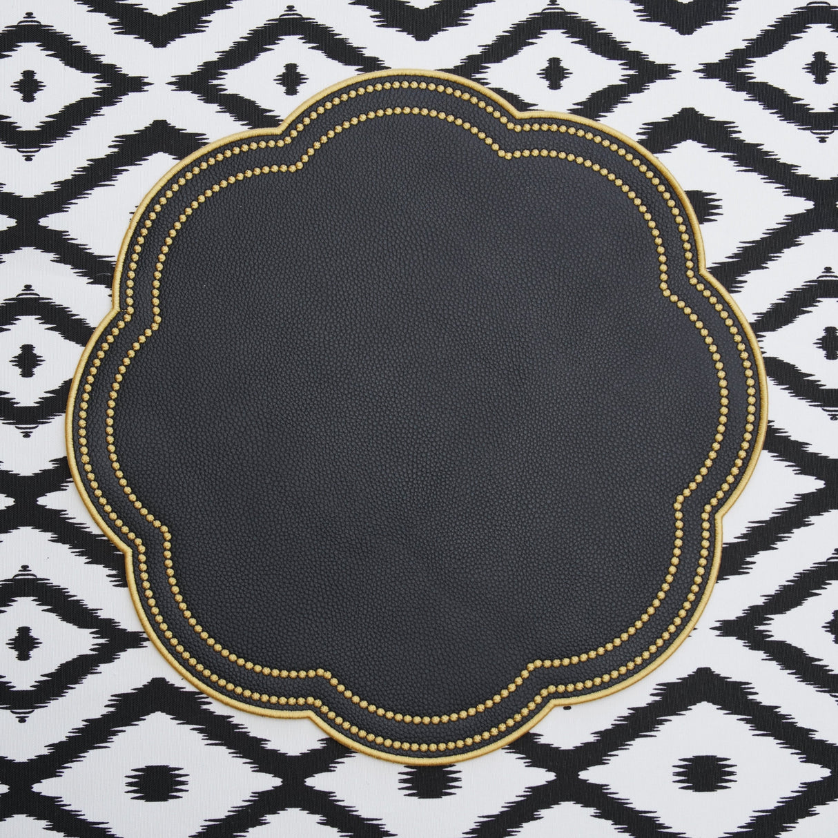 Nurture Black Gold Scalloped Faux Leather Placemat