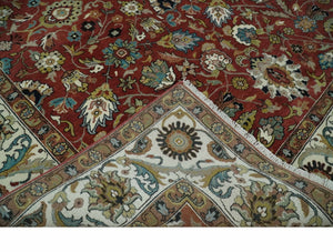 Premium Brown and Ivory 8x10 Hand knotted Traditional Floral Wool Area Rug