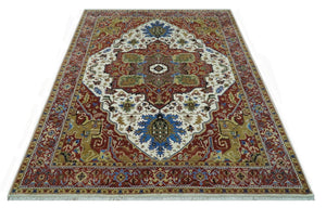 Premium Fine 9x12 Rust, Ivory and Olive Hand Knotted wool area rug