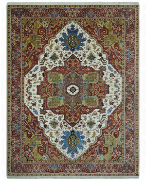 Premium Fine 9x12 Rust, Ivory and Olive Hand Knotted wool area rug