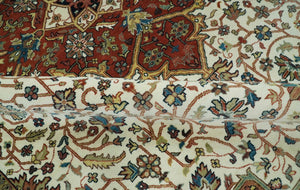 Premium Fine Floral Ivory and Rust Traditional Heriz 9x12 Hand Knotted wool area rug