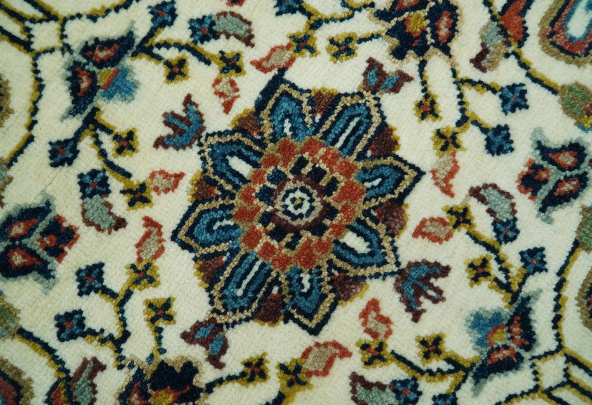 Premium Fine Hand Knotted Floral Rust, Ivory and Blue Traditional Heriz 8x10 wool area rug