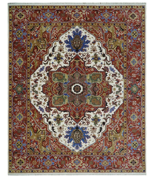 Premium Fine Knots Rust, Ivory and Olive 8x10 Hand knotted Traditional Wool Area Rug