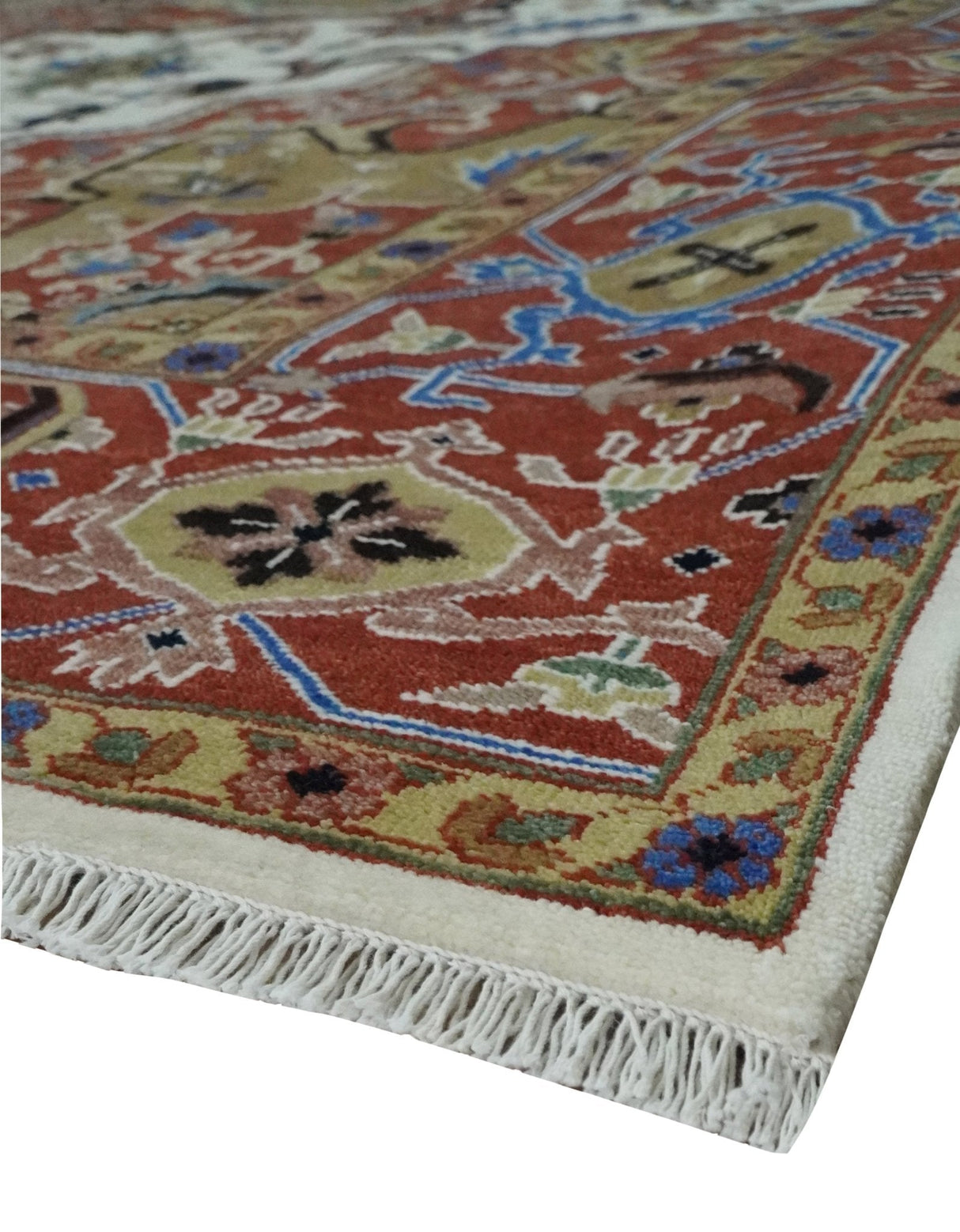 Premium Fine Knots Rust, Ivory and Olive 8x10 Hand knotted Traditional Wool Area Rug