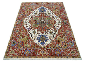 Premium Fine Knots Rust, Ivory and Olive 8x10 Hand knotted Traditional Wool Area Rug