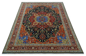 Premium Fine Olive, Brown, Black and Rust 8x10 and 9x12 Traditional Serapi wool Area Rug