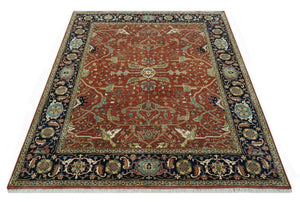 Premium Fine Rust and Blue 8x10 Hand Knotted Oriental wool area rug