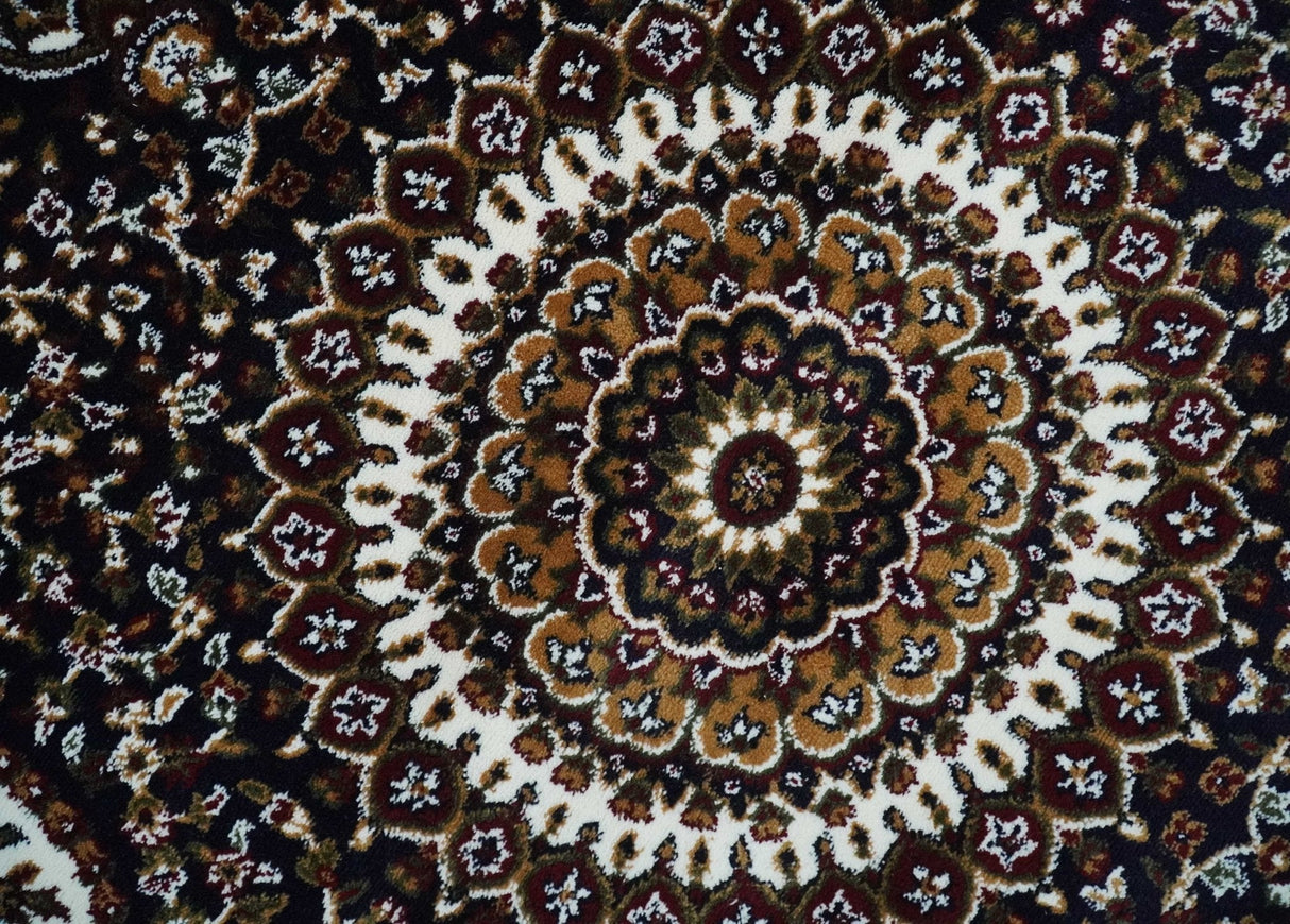 Premium Look 5x7 Black, Ivory and Brown Heriz Medallion Pattern Area Rug