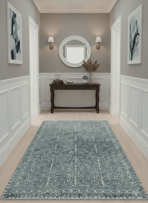 Premium look antique Design Teal, Charcoal and Ivory 5x8 Hand loom wool and Viscose Area Rug