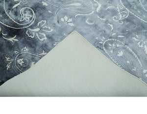 Premium look Charcoal, Ivory and Silver Hand loom Traditional Boteh Design Wool and Viscose Area Rug