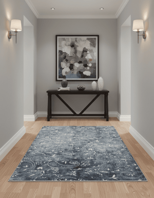 Premium look Charcoal, Ivory and Silver Hand loom Traditional Boteh Design Wool and Viscose Area Rug