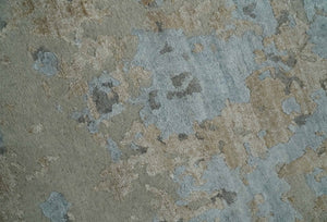 Premium look Hand knotted Silver and Blue modern Abstract wool and Silk Blended 7.10x9.6 Area Rug