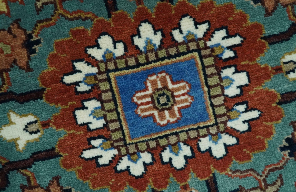 Premium look Rust, Blue and Olive 8x10 Fine Hand Knotted Traditional Heriz wool area rug