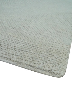 Premium look Solid Ivory Antique carved Design 9x12 Hand knotted wool Area Rug