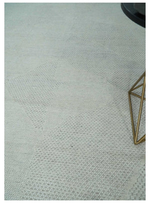 Premium look Solid Ivory Antique carved Design 9x12 Hand knotted wool Area Rug