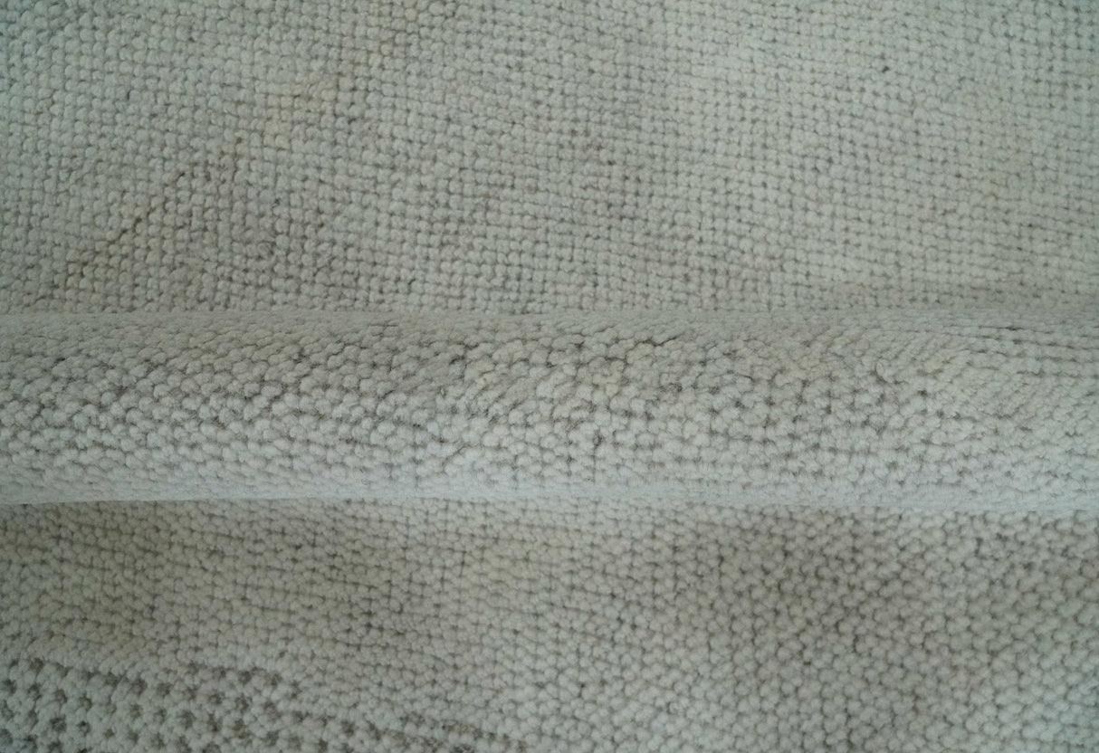 Premium look Solid Ivory Antique carved Design 9x12 Hand knotted wool Area Rug
